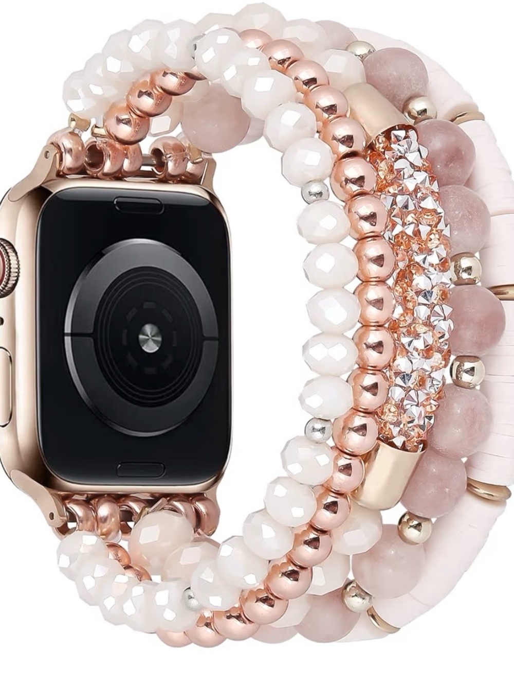 Rose Gold and White Beaded Wrap Watch Band for Women